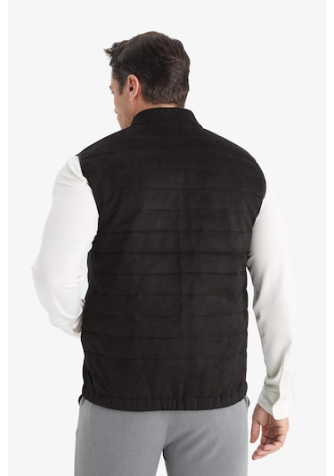 Defacto Slim Fit Dar Kesim Dik Yaka Astarlı Fermuarlı Cepli Mevsimlik Baharlık Süet Yelek F0246ax25aubk27 Siyah