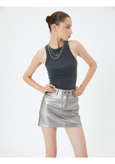 Koton Halter Yaka Atlet Yıkamalı Ribanalı Pamuklu Slim Fit Antrasit 4wal30016ık Antrasit