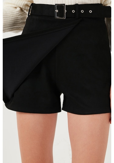 Lela Kışlık Regular Fit Asimetrik Kesim Fermuarlı Bayan Şort Etek 5865973 Siyah