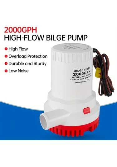 Motion003 12v 2000gpm Yüksek Akışlı Bilge Pompası Ağır Hizmet Tipi Denizaltı Pompası Tekneler Yatlar İçin Abs Bakır Amonyak Lif Beyaz Düşük Gürültü