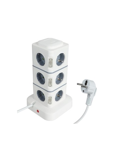 Ab Tak 220 V 10a Kule 12 Yollu Çıkış Soketi 4 Usb Aşırı Yük Koruyucu Anahtarı Çoklu Güç Şeridi Dikey 2.8 M Uzatma Kablosu 2.8 M