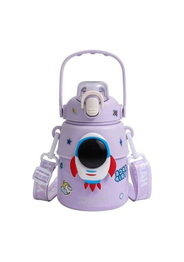 Maoyaya 850ml Astronot Karikatür Paslanmaz Çelik Taşınabilir Kayışlı Çocuk Su Şişesi Izoleli Sumor Mor Mor