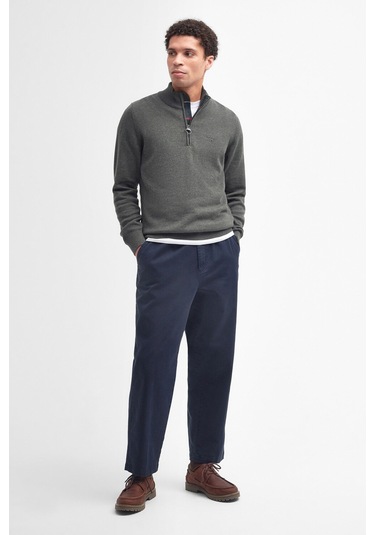 Barbour Pima Cotton Yarım Fermuarlı Kazak Ol91 Olıve Marl Yeşil