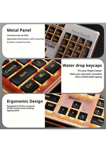 Fastbuy 104 Tuşlu Metal Panelli Ergonomik Oyun Klavyesi, Yan Ortam Işığı, Koyu Renk