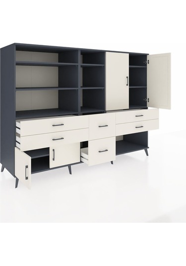 Kronos Dolap 10 Raflı 6 Çekmeceli 4 Kapaklı 220x59x163 Antrasit-a Antrasit-aytaşı