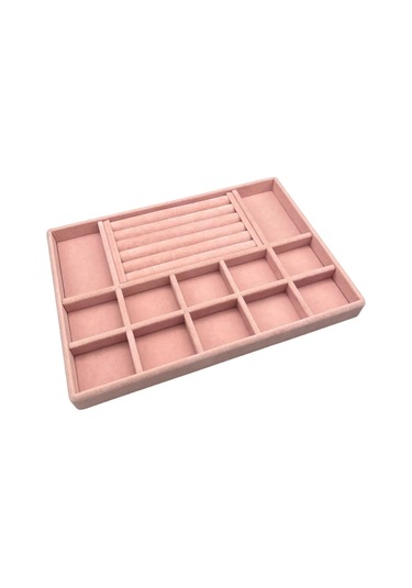 Yerli Üretim Istanbul Model Süet Kumaş Pembe Renk Çekmece Içi Takı Düzenleyici Stand Çok Renkli