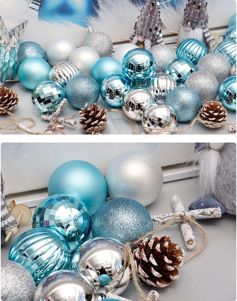 Hombey 4cm Mavi Noel Topları Seti - 34 Adet Polistiren Ağaç Dekorasyonu