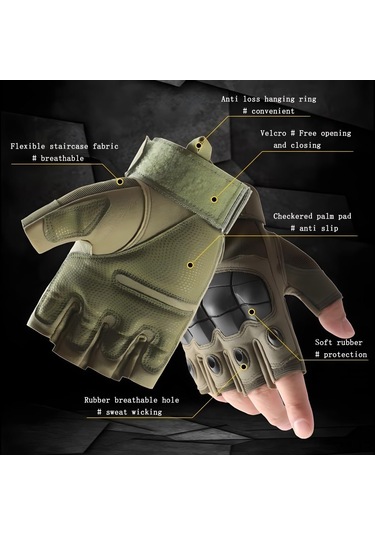 Fosenze Z902 Asker Yeşili Xl Yarı Parmak Motosiklet Eldiveni - Karbon Fiber Koruma, Dayanıklı, Teri Emici, Spor Ve Outdoor Kullanıma Uygun