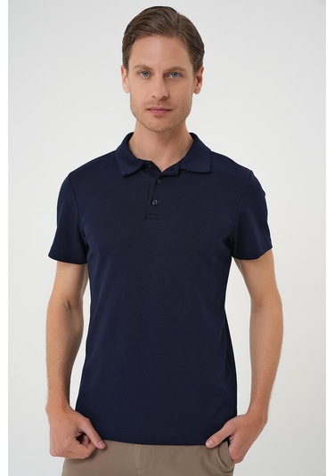 Comfort Fit Polo Yaka Esnek Pamuk Casual Lacivert Tişört Ts 886 Lacivert