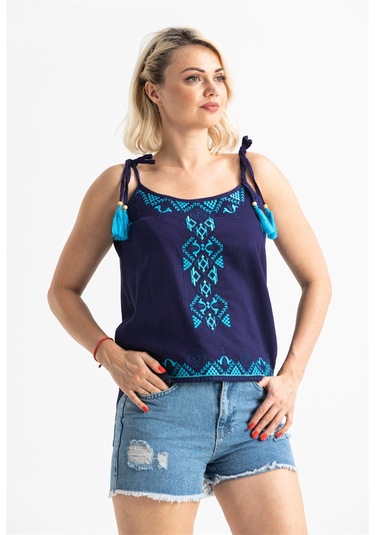 Askılı Şile Bezi Atiye Bluz Mor Mor