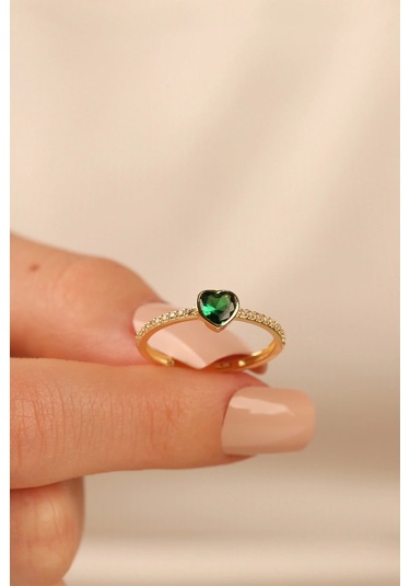 Çgkmücevherat Yeşil Kalp Taşlı Altın Yüzük Klpyzky001 Gold