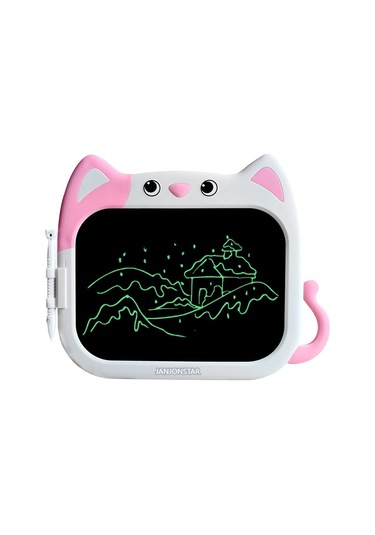 Ccgloball 10 Inç Karikatür Kedi Renkli Lcd Yazı Tahtası Çocuk Grafiti Çizim Tahtasında Lcd Elektronik Işıklı Yazı Tahtası Pembe