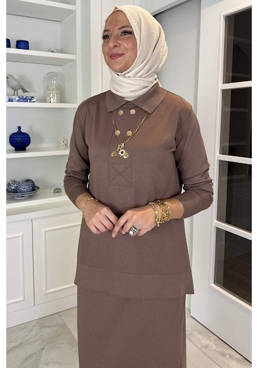 Sare Triko Takım Sütlü Kahve Çok Renkli