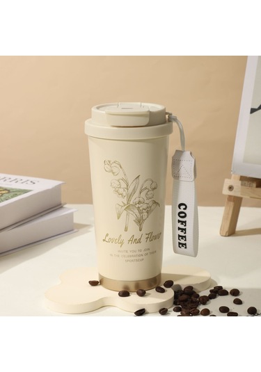 Net Kırmızı Yüksek Değerli Erkekler Ve Kadınlar Soğuk Kahve Fincanı Açık Araba Paslanmaz Çelik Çift İçecek Termos Fincan Hediye Çift İçecek Kahve Fincanı 500ml Beyaz Zambak