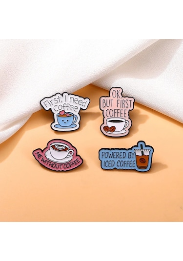 Sevimli Çizgi Film Kahve Emaye Broş Yaratıcı Ingilizce Harfler Kısa Cümleler 3 3 Çok Renkli