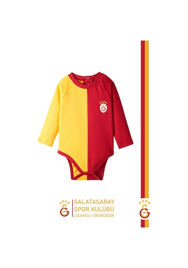Galatasaray Orijinal Lisanslı Uzun Kol Bebek Body Zıbın Hediyelik Ahşap Kutulu Kırmızı - Sarı