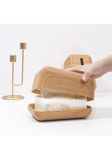 Burlywood-mendil Peçete Depolama Tutucu Ahşap Kapak Abs Tuvalet Kağıdı Durumda Konteyner Basit Şık Ev Araba Masaüstü Organizatör