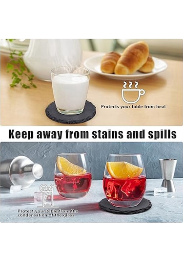 6 Adet Yuvarlak İçecek Altlıkları, 4 İnç Kaya Taş Altlıkları Toplu Altlıklar Siyah