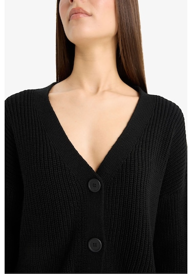 Defacto Regular Fit V Yaka Düğmeli Triko Hırka U2052az25wnbk81 Siyah