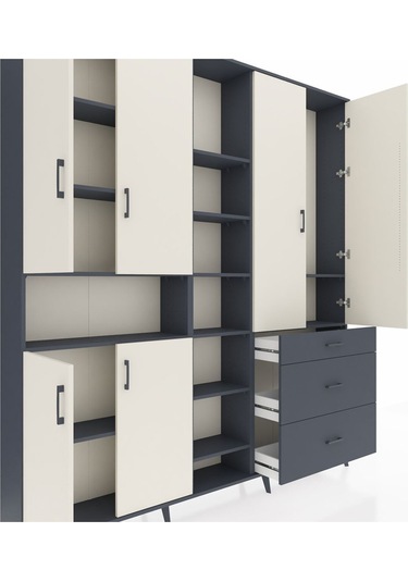 Arges Dolap 13 Raflı 3 Çekmeceli 6 Kapaklı 220x30x243 Antrasit-aytaşı/antrasit Aytası/antrasıt Arges Dolap 13 Raflı 3 Çekmeceli 6 Kapaklı 220x30x243 Antrasit-aytaşı/antrasit Aytası/antrasıt