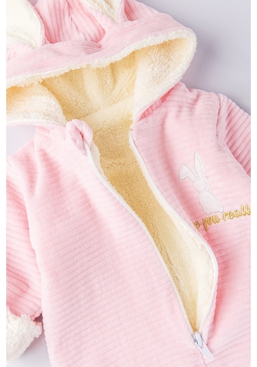 Tavşan Figürlü Kışlık Welsoft Kadife Astronot Kız/erkek Bebek Tulum 001