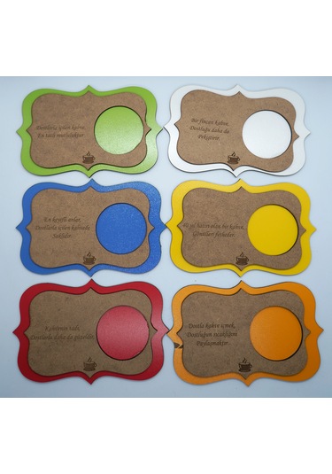 Ahşap Mdf Lazer Kesim Renkli Kahverengi 6 Lı Kahve Fincan Atlığı, Bardak Altlığı, Sunum Açık Kahverengi