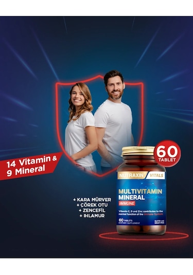 Nutraxin Multivitamin Mineral Immune Complex 60 Tbl - Magnezyum, C, D, Zinc, Demir, B12, Kolin, İyot