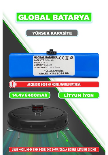 Arçelik Robo Rs 9034 Hm Uyumlu Batarya 6400mah