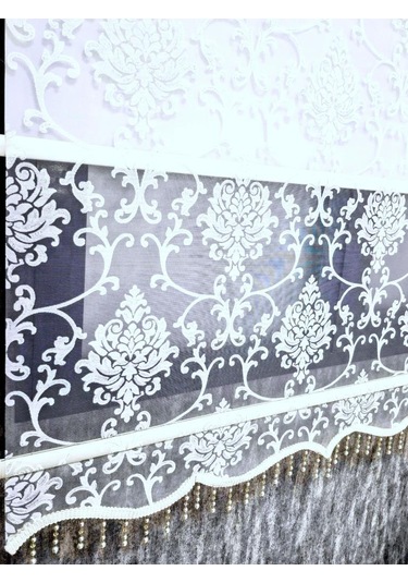 Bbb Simli Boncuklu Damask Desenli Çift Mekanizmalı Tül Stor Perde Ekru Mt1018sb Ekru