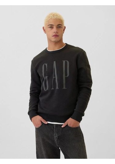 Gap Logo Fleece Siyah Sweatshirt Erkek-5958 Siyah