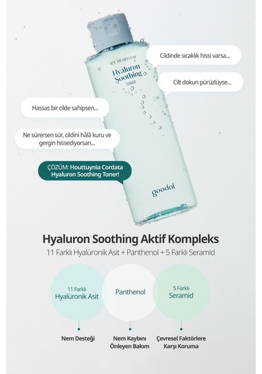 Hassas Ciltlere Bakım Sunan Nemlendirici Tonik Goodal Houttuynia Cordata Hyaluron Soothing Toner