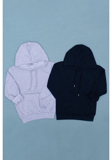 Fyk Kids 2'li Sweatshirt Kangur Cepli, Erkek Sweatshirt Gri - Lacivert