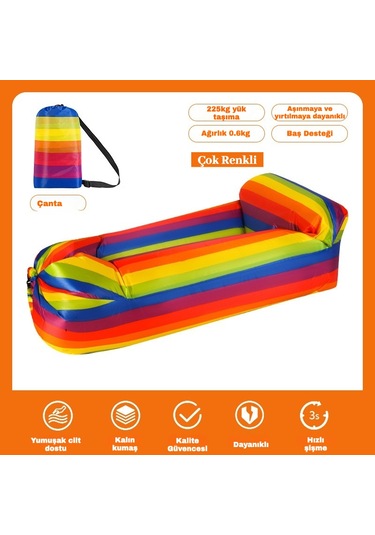 Snapbuy Desenli Şişme Koltuk, Baş Destekli Tek Kişilik Hava Yatağı, Kamp Ve Açık Hava Etkinlikleri İçin Taşınabilir Çok Renkli