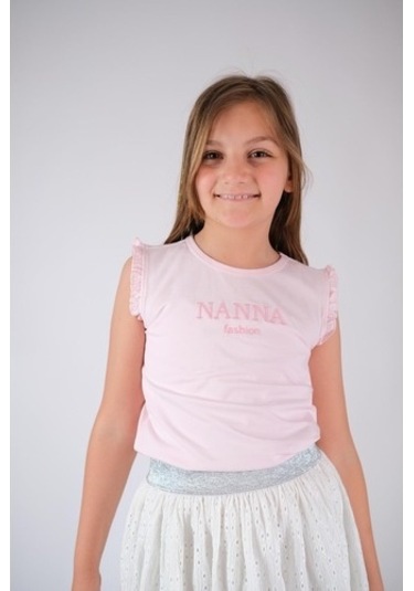 Kolsuz Fırfırlı Pamuklu Tişört Pudra Pembe Nanna Fashion 2022-G-0