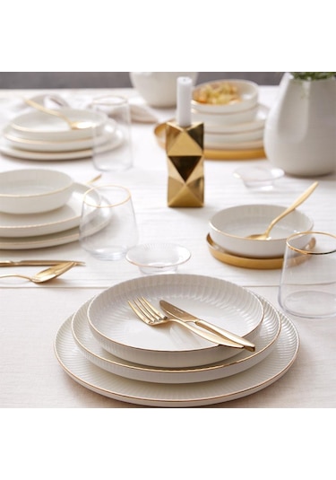 Kütahya Porselen Bone Crest 48 Parça 12 Kişilik Yemek Takımı Altın File