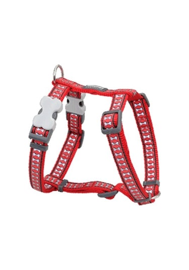 Red Dingo Reflektörlü Kemik Desenli Kırmızı Göğüs Tasması 25mm Kırmızı