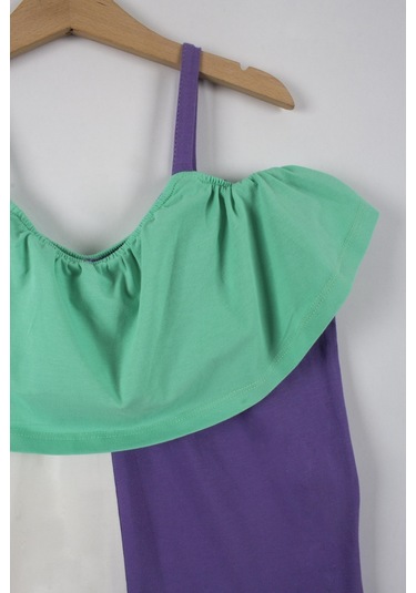 Kız Çocuk Renkli Askılı Elbise-6162-yeşil Yeşil