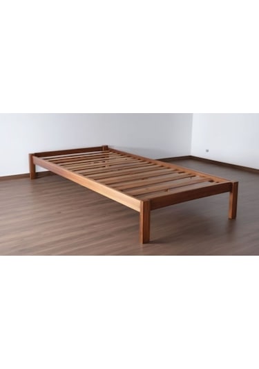 Doğal Masif Ahşap Butik Karyola Ceviz Renk Başlıksız 90x190