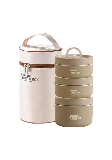 3'lü Katlanabilir Termal Yemek Kabı Seti - Izolasyonlu Taşınabilir Öğle Yemeği Saklama Kutusu, Yetişkin Ve Çocuklar İçin Pratik Yemek Taşıma Çantası Kahverengi