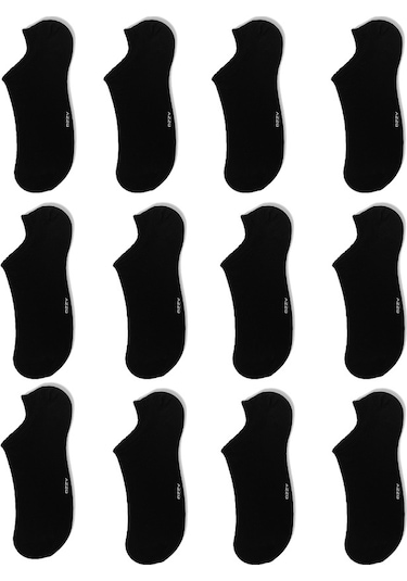 12 Çift Dikişsiz Erkek Siyah Bambu Görünmez Sneaker Çorap Siyah