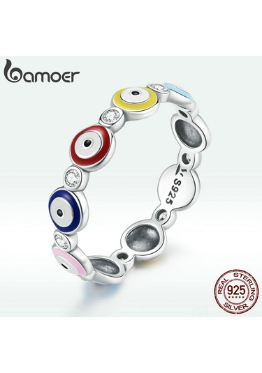 Bamoer 925 Ayar Gümüş Renkli Guardian Göz Parmak Yüzük Kadınlar İçin Moda Takı 7