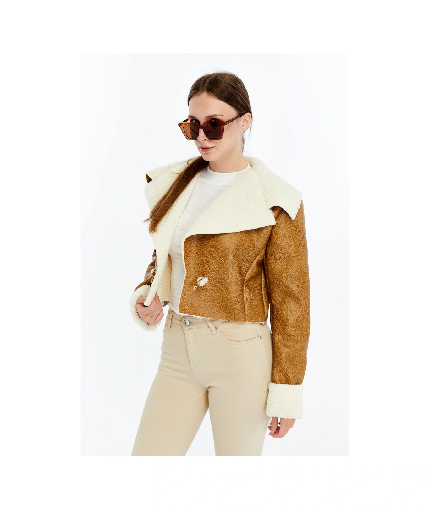 Kadın Oversize Deri Mont Kürklü Ceket Niş Kompakt Tasarım Günlük Spor Görünüm Sarı