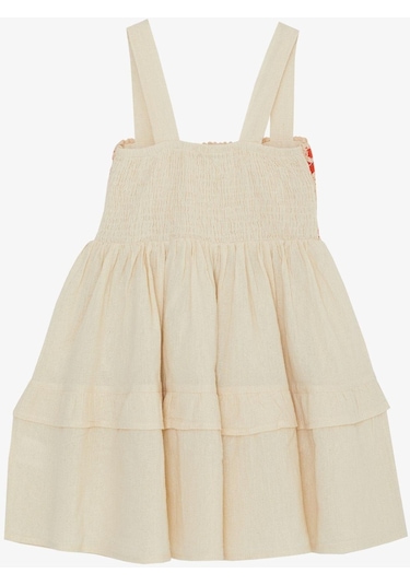 Escabel Kız Çocuk Elbise Triko Motifli Askılı 5-9 Yaş, Krem-krem Krem