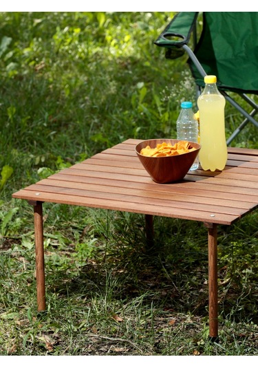 Bag The Joy 70 x 70 x 40 CM Ahşap Katlanır Kamp Masası - Kahverengi