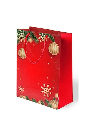 Yılbaşı Coşkusu Lüks Karton Çanta Kırmızı 25x30 Cm 1 Adet Tüm Yaşlar