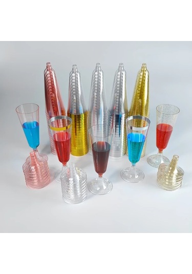 Willowhaven 50 Adet Altın Pullu Plastik Şampanya Bardakları Toplu Kokteyl Parti Bardakları