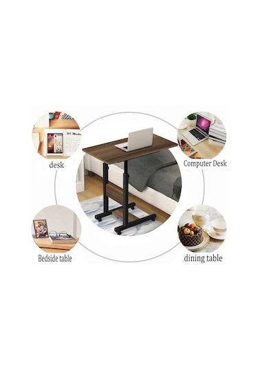 Sekizincicaddedizayn Yükseklik Ayarlı Yatak Sehpası - Ceviz (Tekerli) 70X40 Ceviz