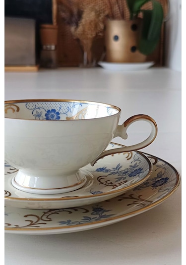12401 Vintage Çay Fincanı Seti 3 Parça Mavi
