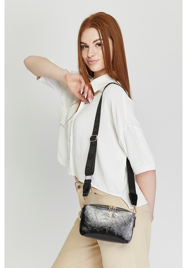 Morpelikan Siyah Çarpraz Kolon Askılı Kadın Omuz Çantası Siyah