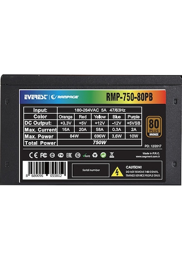 Rampage RMP-750-80PB 750W 80+ Bronze 14 CM Fanlı Güç Kaynağı